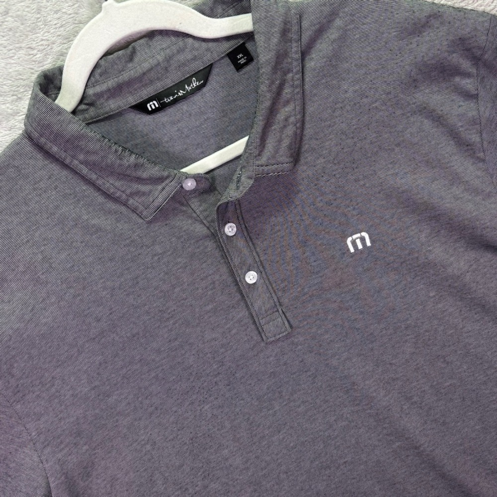 Travis Mathew Mens Polo XXL Gray Micro Stripe Pima Cotton Blend Short Sleeve